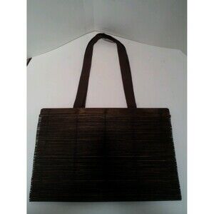 Large ALDO Bamboo Wood Tote Purse Bag - Dark Brown